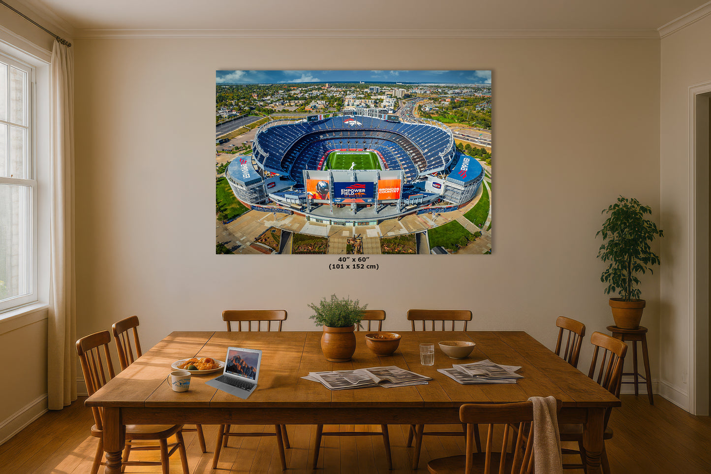 Denver Broncos Football Stadium, Mile High Stadium Denver Colorado Skyline Print, Sports Decor, Man Cave Art