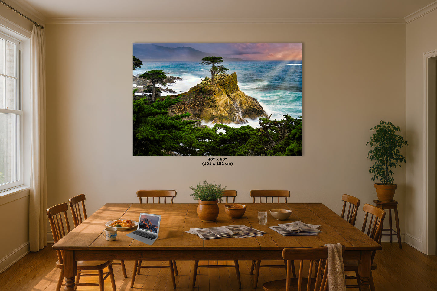 Lone Cypress Monterey Bay California Coastline Ocean Picture Nature Photo Relaxation Artwork for Meditation, Office, Dorm, House Decor
