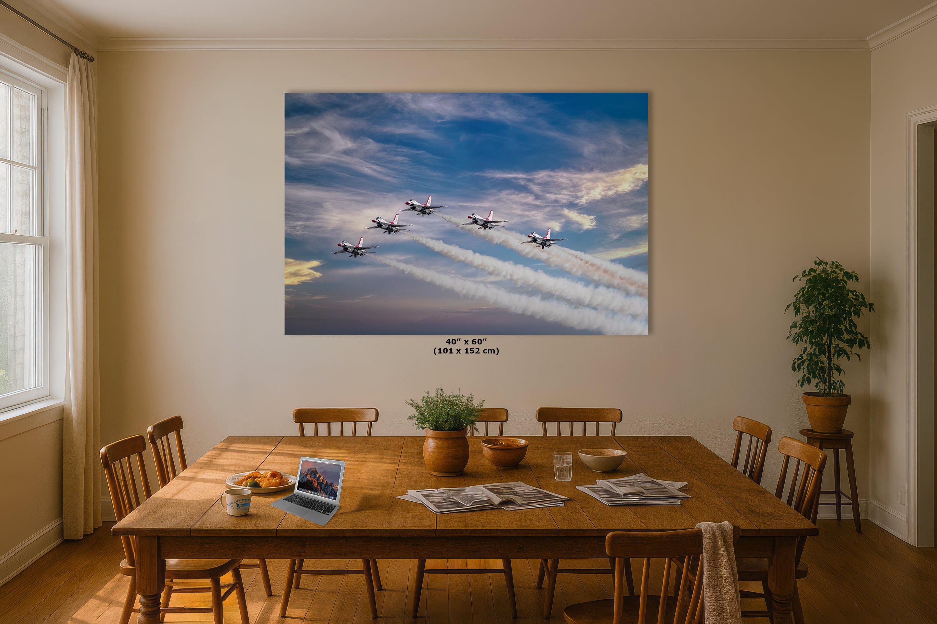 US Airforce Thunderbirds F-16 Fighting Falcon Aviation Artwork, Man Cave Decor & Garage Art | Military Jet Fighter Poster