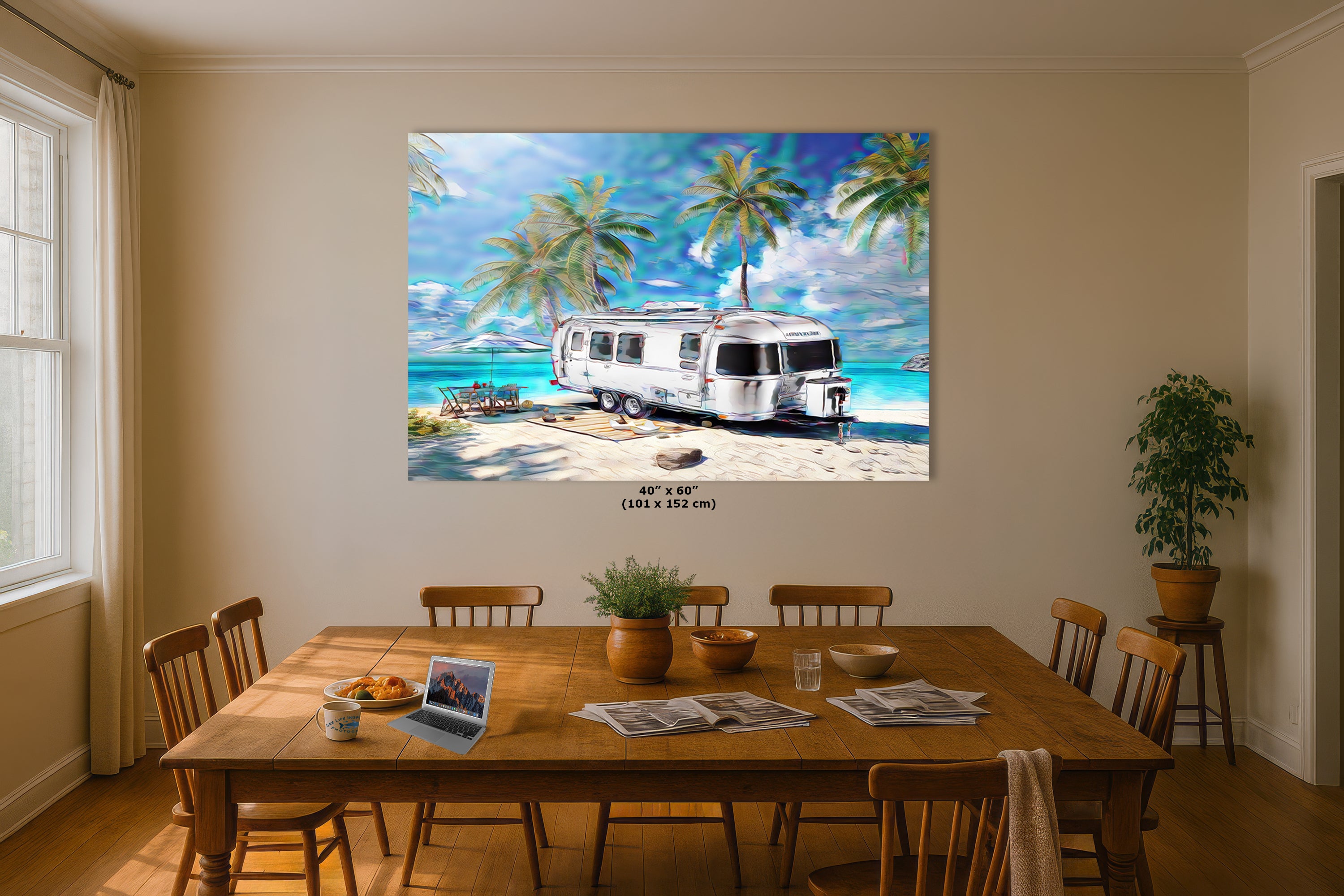 Airstream Travel Trailer Art at a Tropical Ocean Paradise Campsite