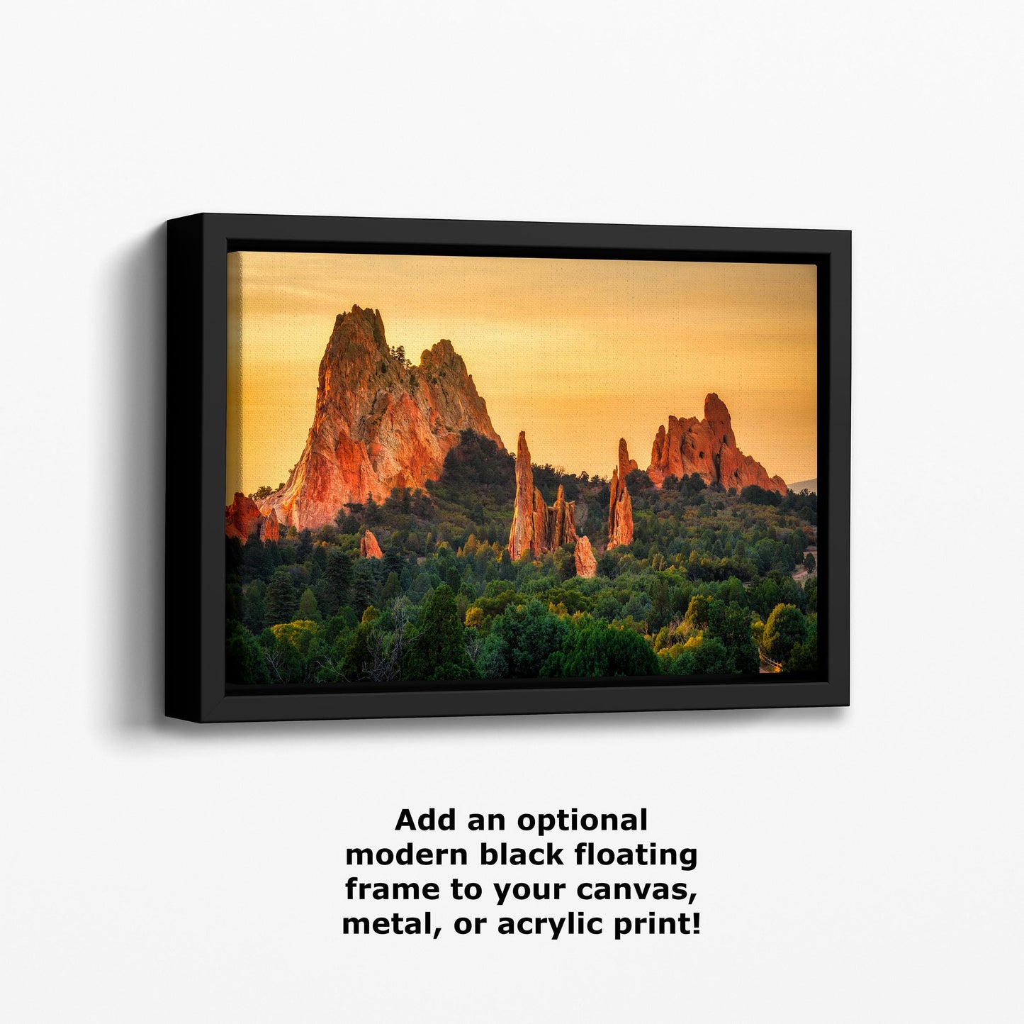 a picture of a mountain range with the words add an additional modern black floating frame