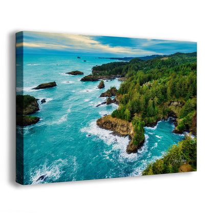 Aerial Oregon Coast Ocean Picture, Pacific Northwest Nature Photo Relaxation Artwork for Meditation, Apartment, Office & House Décor