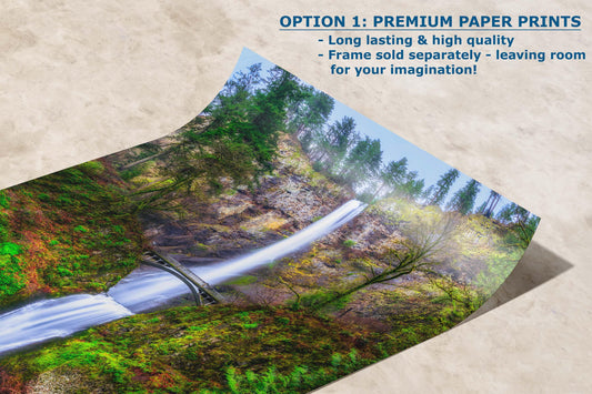 Multnomah Waterfall Picture Nature Photo, Pacific Northwest Oregon Picture Relaxation Artwork, Columbia River Gorge for Meditation, House