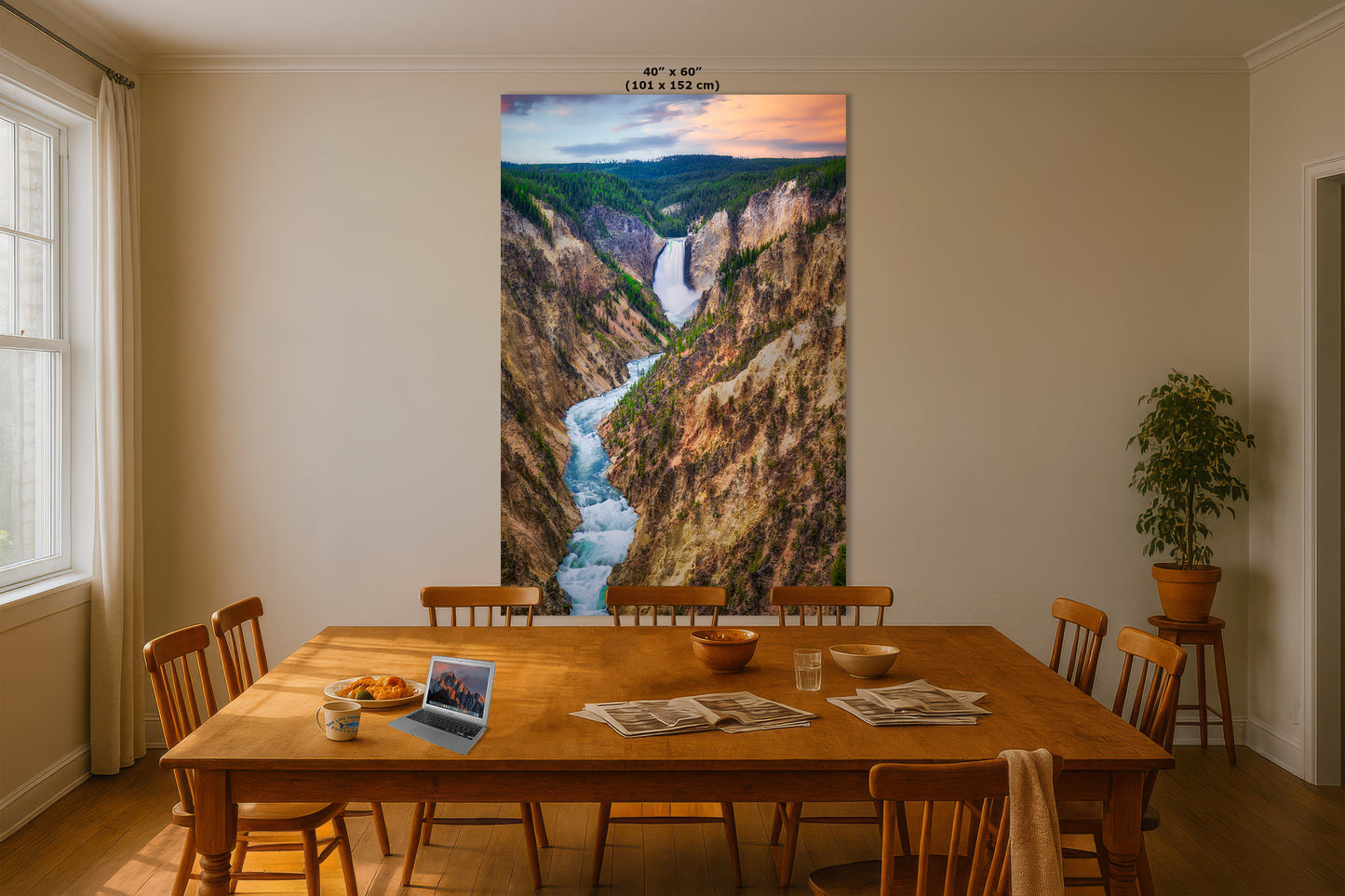 Yellowstone Falls National Park Canyon Waterfall Picture Nature Photo Relaxation Artwork Bohemian Style Wyoming Landscape, Meditation & House Decor