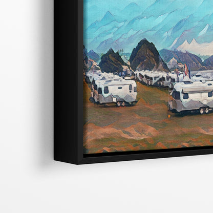 Airstream Travel Trailer with Mountainscape Camping Decoration