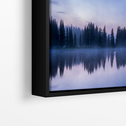 Yellowstone Lake Foggy Forest Picture, Reflection Nature Photo, Wyoming Landscape Relaxation Artwork for Meditation, Office, & House Decor