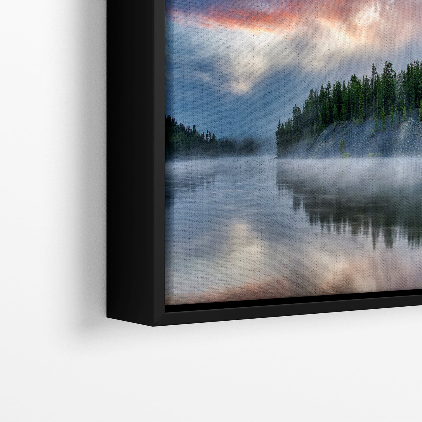 Yellowstone Lake Foggy Forest Picture, Reflection Nature Photo, Wyoming Landscape Relaxation Artwork for Meditation, Office & Home Decor