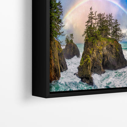 Oregon Coast Ocean Picture, Pacific Northwest Rainbow Nature Photo Relaxation Artwork for Meditation, Apartment, Office & House Decor