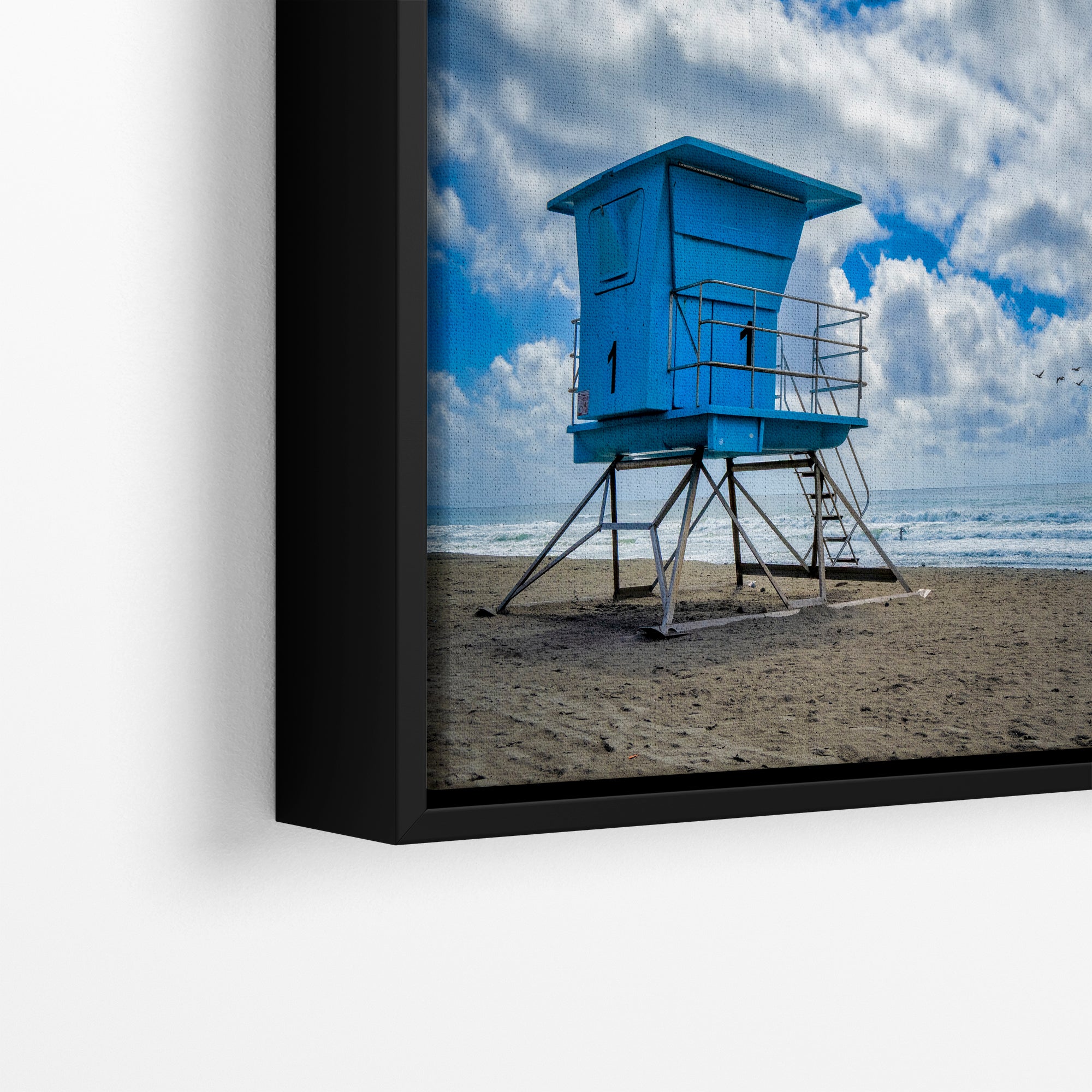 Southern California Coastline Lifeguard Tower Ocean Picture, Oceanside Relaxation Artwork for Meditation, Office, Dorm, and House Decor