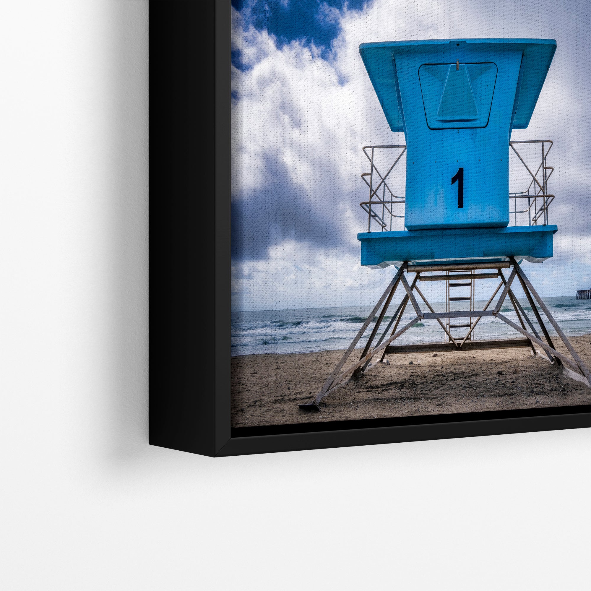 Southern California Coastline Lifeguard Tower Ocean Picture, Oceanside Pier Relaxation Artwork for Meditation, Office, Dorm, and House Decor