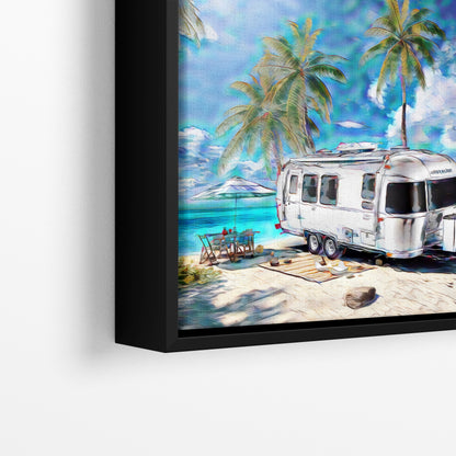 Airstream Travel Trailer Art at a Tropical Ocean Paradise Campsite