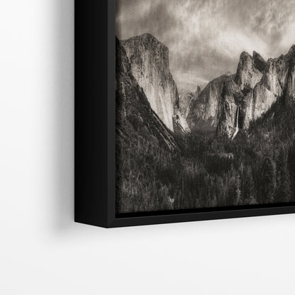 Tunnel View Yosemite National Park Mountain Picture Black and White Nature Photo Relaxation Artwork for Mediation, Office, & House Decor