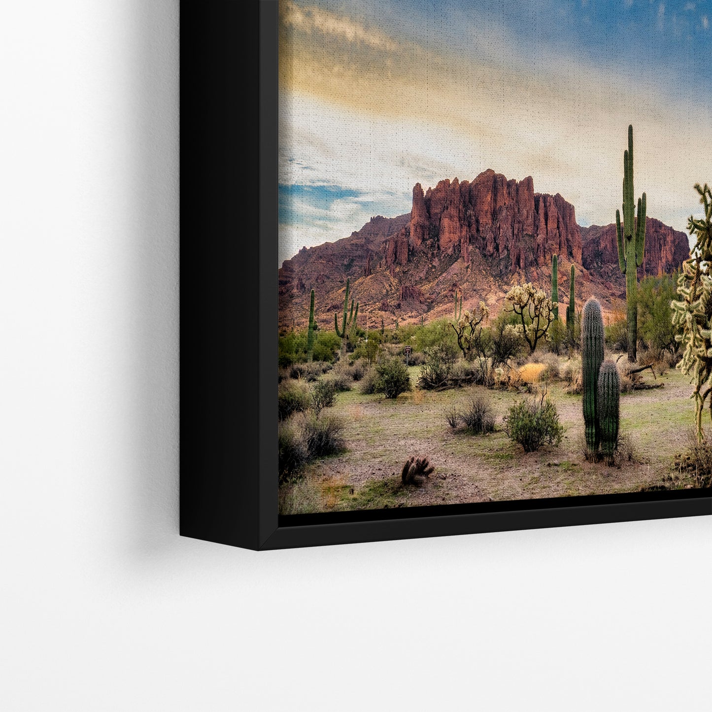 Arizona Desert Picture Wall Art Saguaro Cactus Artwork Nature Photo, Southwestern Wall Art of Superstition Mountains at Lost Dutchman State Park