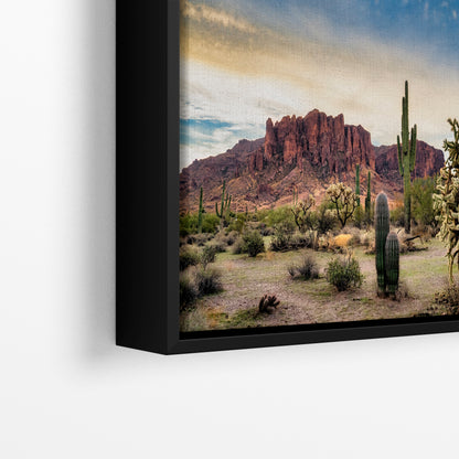 Arizona Desert Picture Wall Art Saguaro Cactus Artwork Nature Photo, Southwestern Wall Art of Superstition Mountains at Lost Dutchman State Park