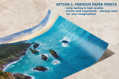 Aerial Oregon Coast Ocean Picture Panorama, Pacific Northwest Nature Photo Relaxation Artwork for Meditation, Apartment, Office & House Décor