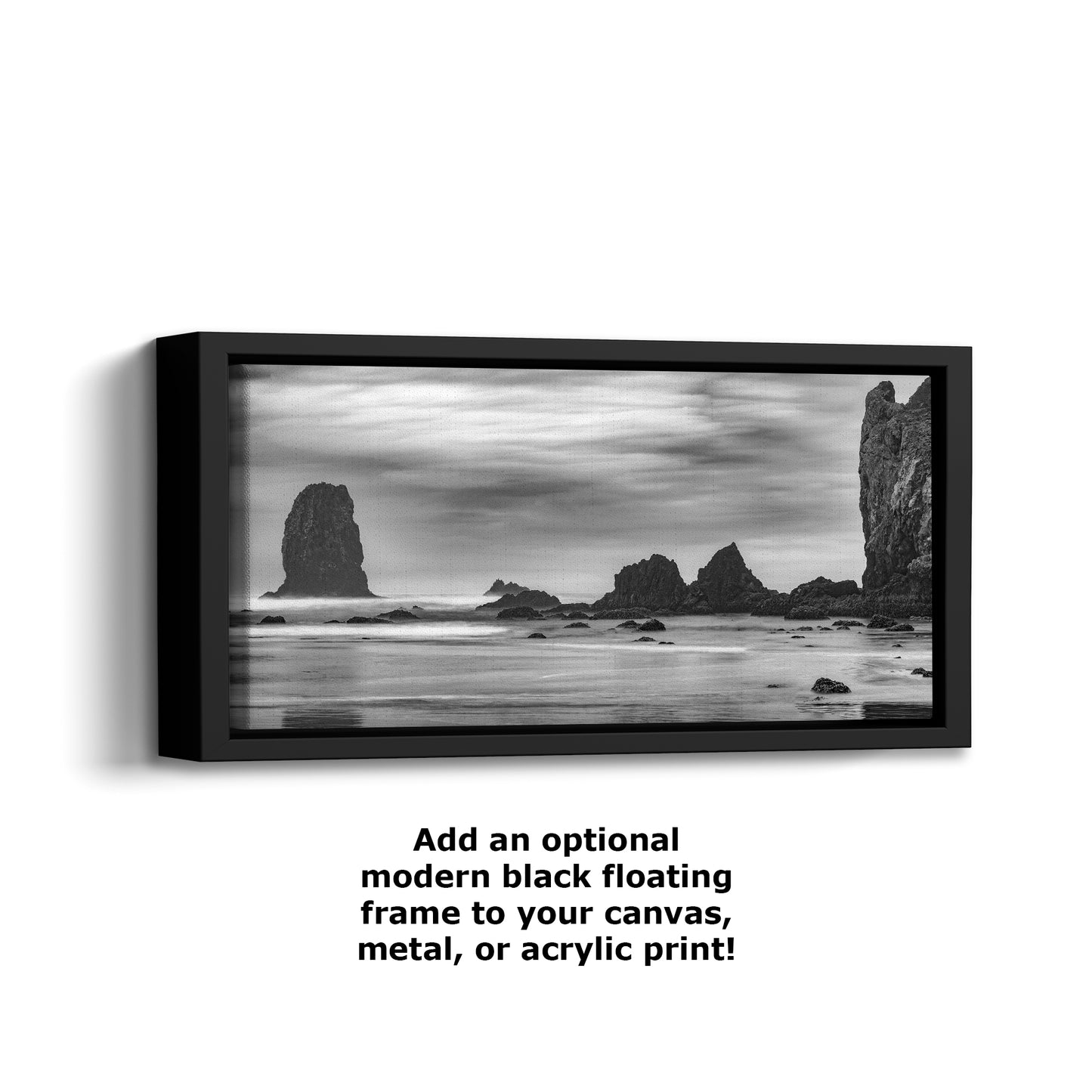 Cannon Beach Oregon Coast Ocean Picture Nature Photo, Black and White Haystack Rocks, Coastal Beach House Decor for Ocean Lovers