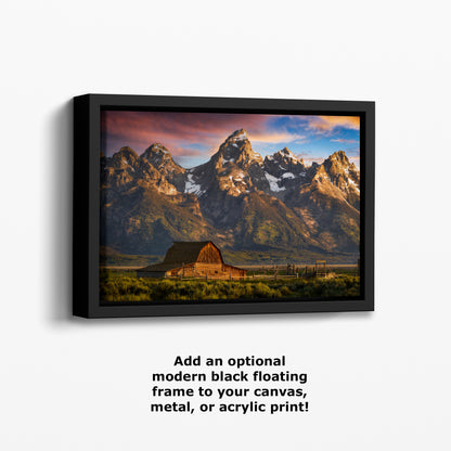 Mormon Row Grand Teton National Park Nature Photo, Moulton Barn Mountain Picture Relaxation Artwork for Meditation, Office, House Decor