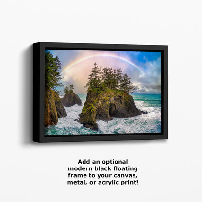 Oregon Coast Ocean Picture, Pacific Northwest Rainbow Nature Photo Relaxation Artwork for Meditation, Apartment, Office & House Decor