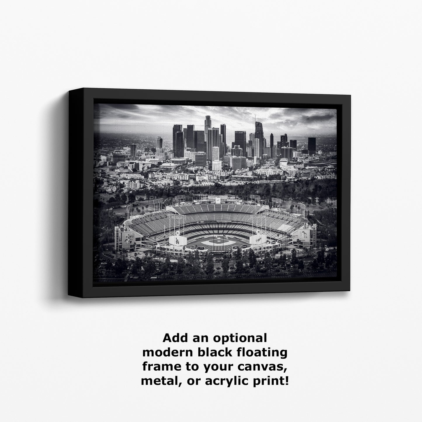 Dodgers Stadium Photo, Los Angeles Skyline Black and White Wall Art