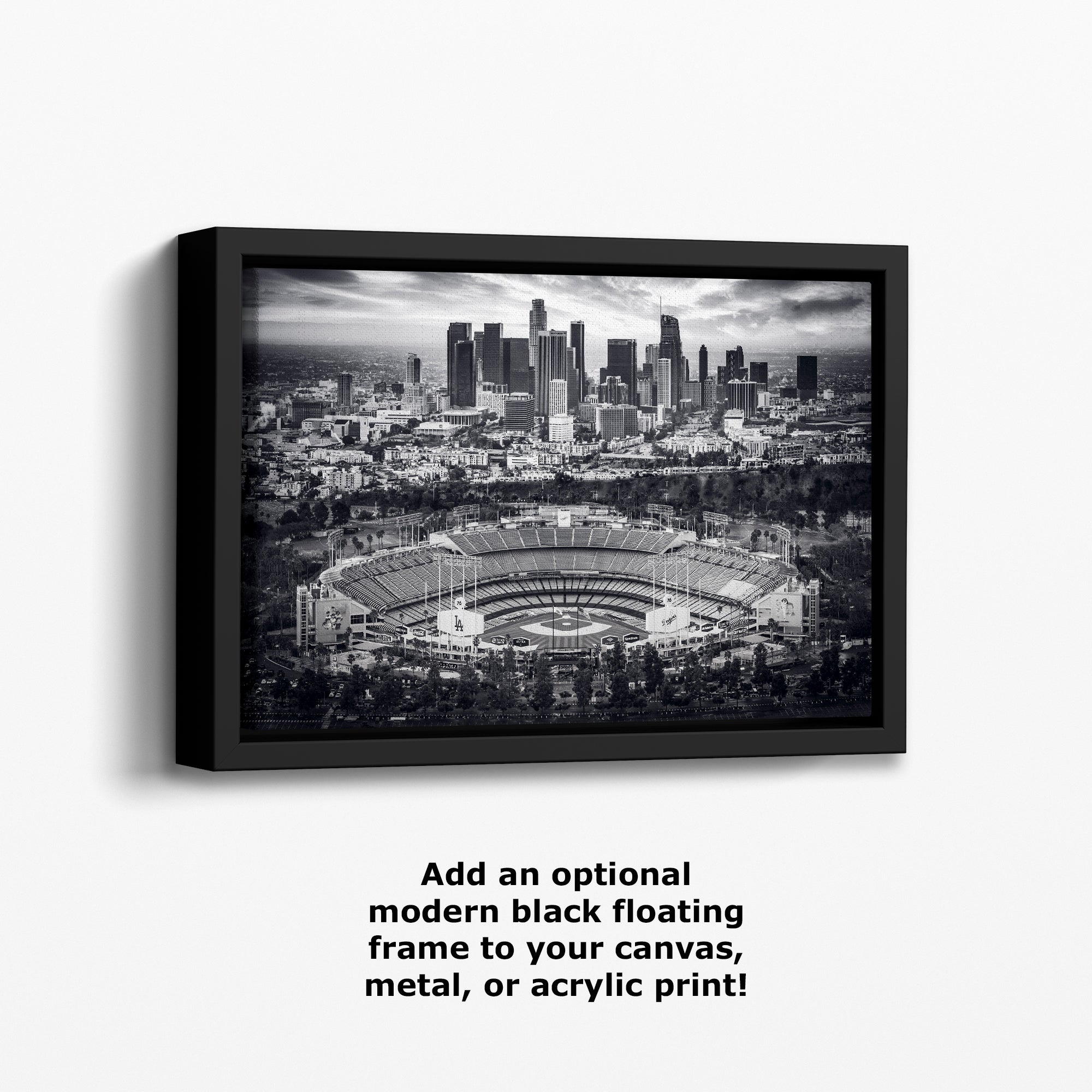 Dodgers Stadium Photo, Los Angeles Skyline Black and White Wall Art