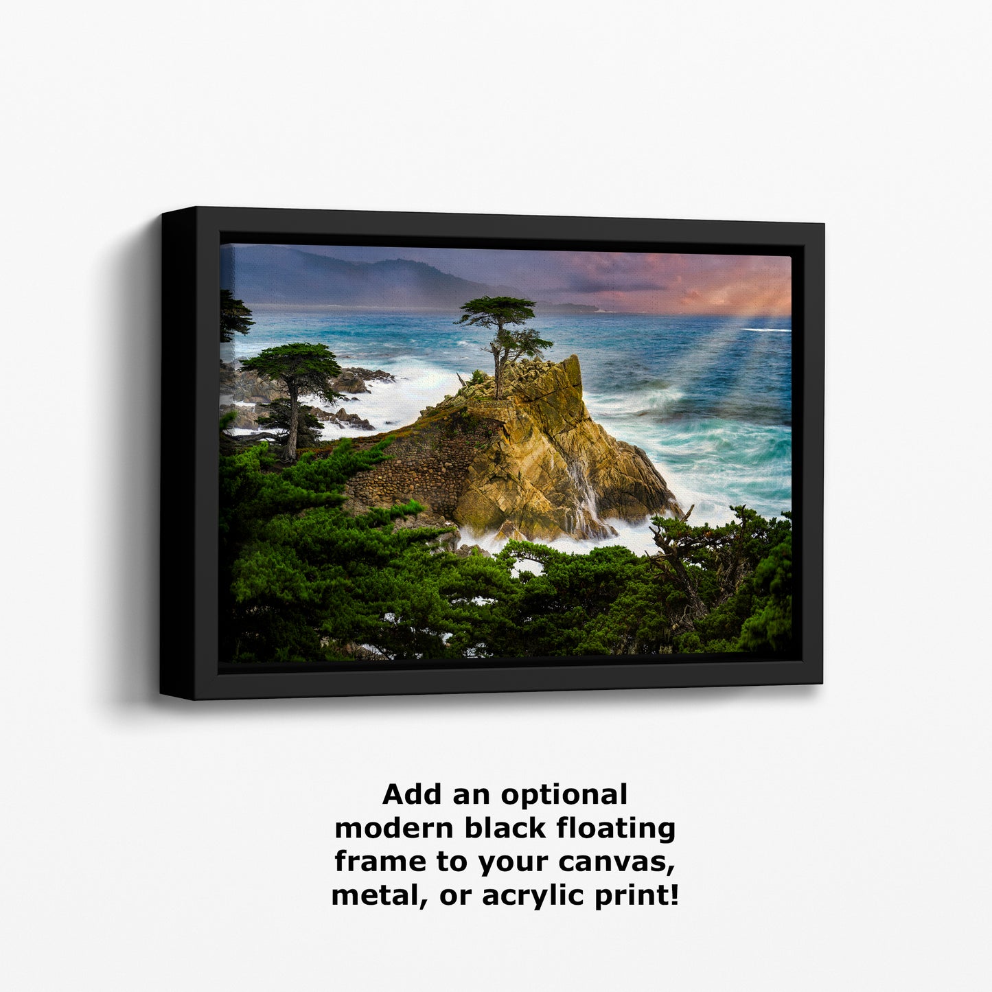 Lone Cypress Monterey Bay California Coastline Ocean Picture Nature Photo Relaxation Artwork for Meditation, Office, Dorm, House Decor