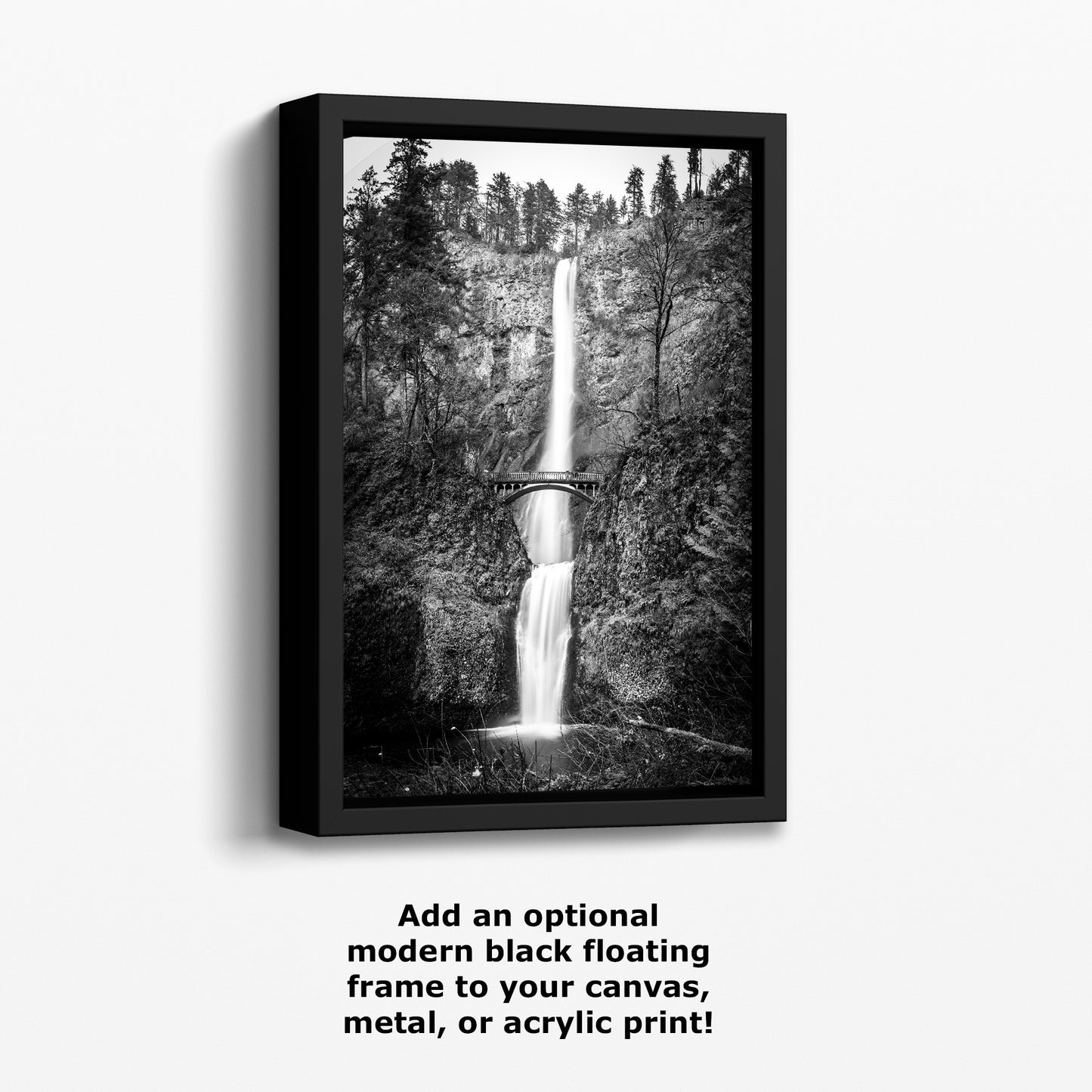 Multnomah Waterfall Picture Nature Photo, Black and White, Pacific Northwest Oregon Picture Relaxation Artwork, Columbia River Gorge for Meditation, House
