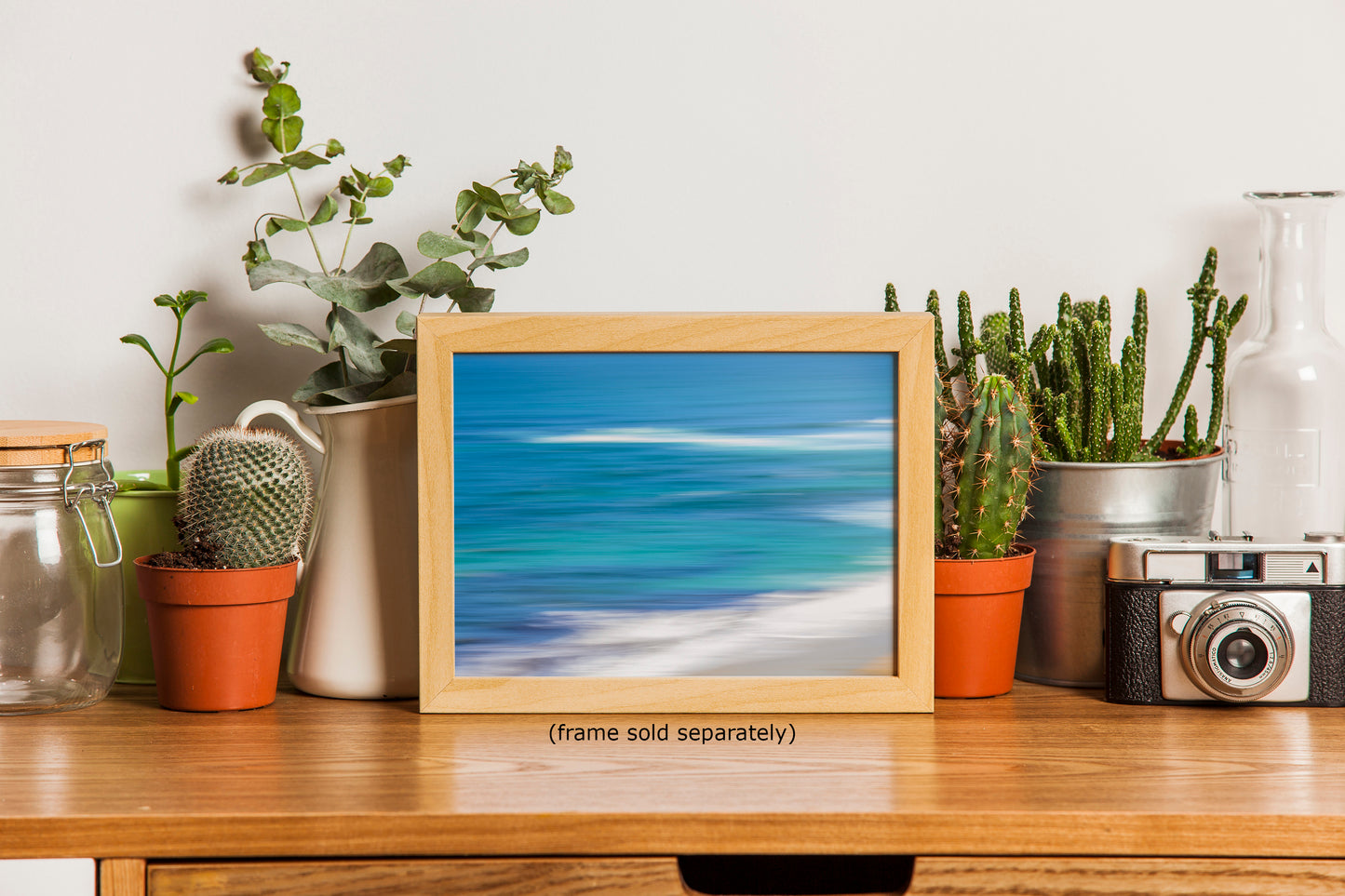 Bright Beach Waves Ocean Picture Impressionist Art Nature Photo, Relaxation Artwork for Coastal Meditation, Office, and House Decor