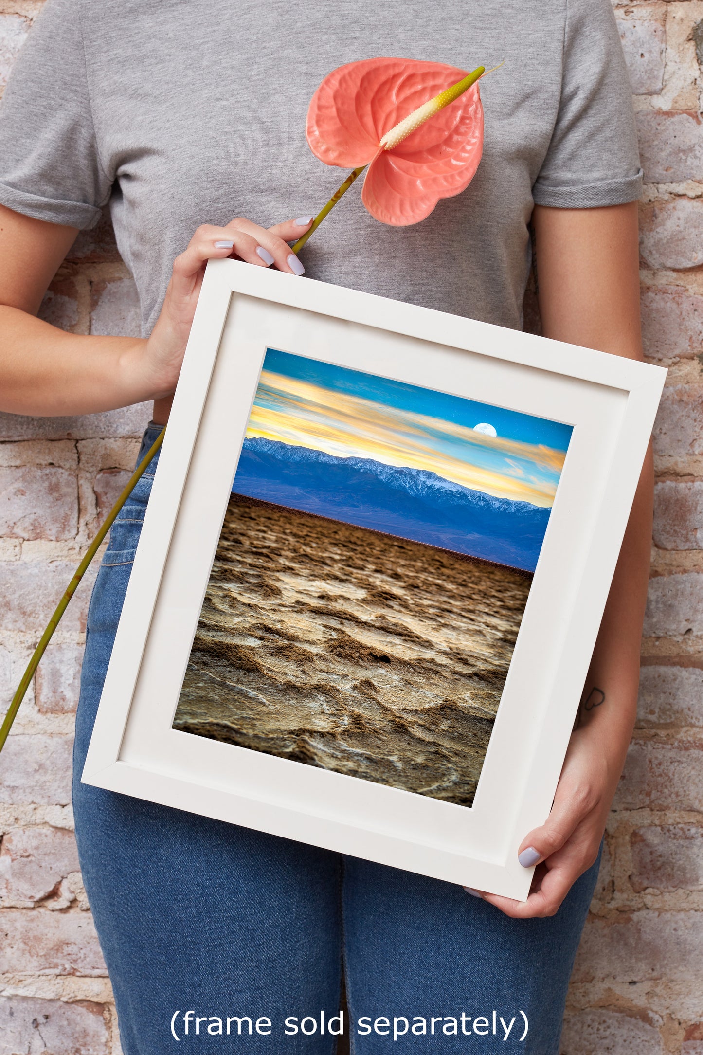 Death Valley National Park California Desert Picture Nature Photo, Badwater Basin Salt Flats and Telescope Peak Sunset Photo for House Decor