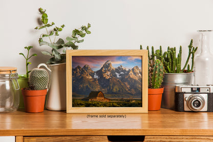 Mormon Row Grand Teton National Park Nature Photo, Moulton Barn Mountain Picture Relaxation Artwork for Meditation, Office, House Decor