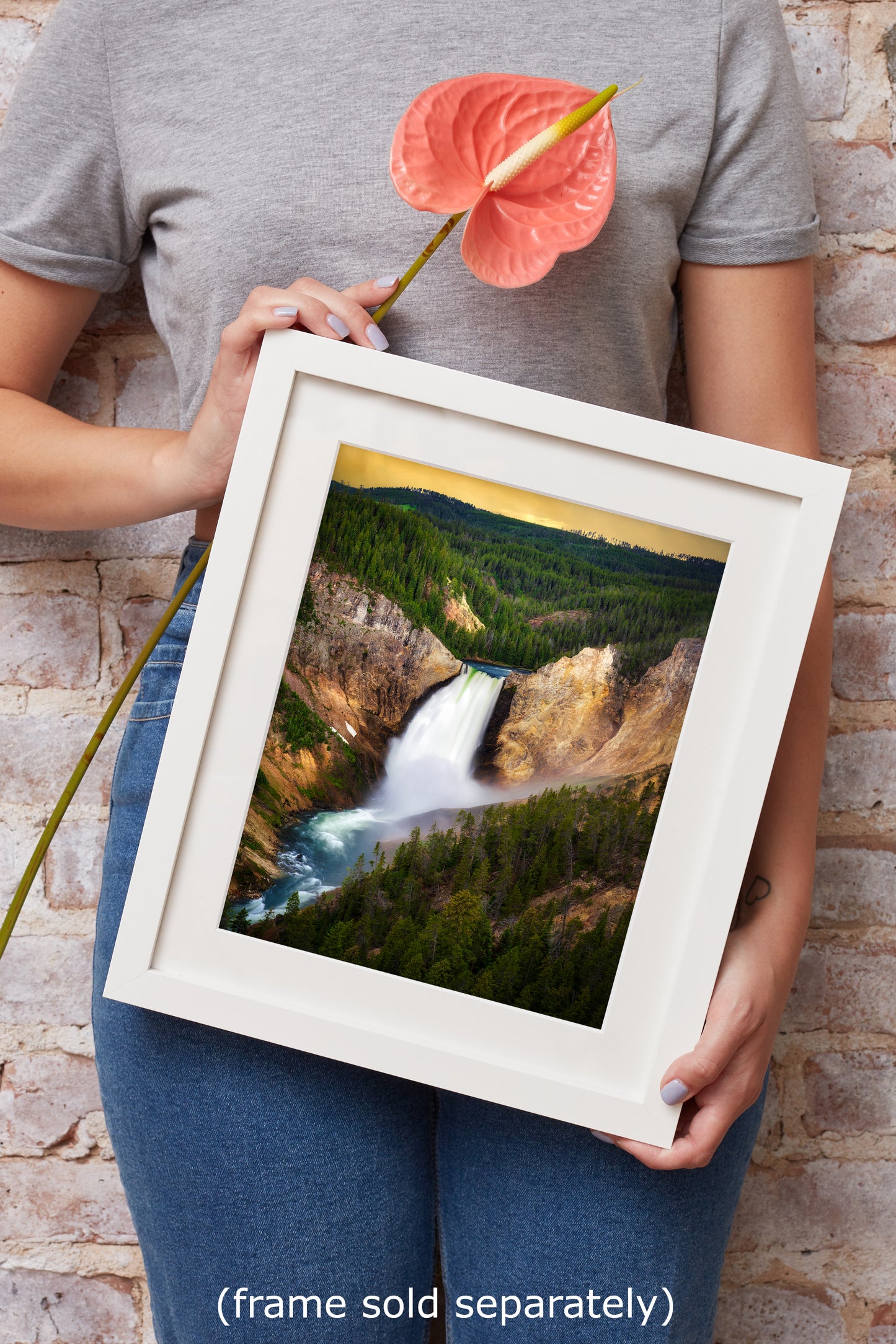 Yellowstone Falls National Park Waterfall Picture Nature Photo Relaxation Artwork Bohemian Style Wyoming Landscape, Meditation & House Decor