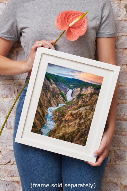 Yellowstone Falls National Park Canyon Waterfall Picture Nature Photo Relaxation Artwork Bohemian Style Wyoming Landscape, Meditation & House Decor