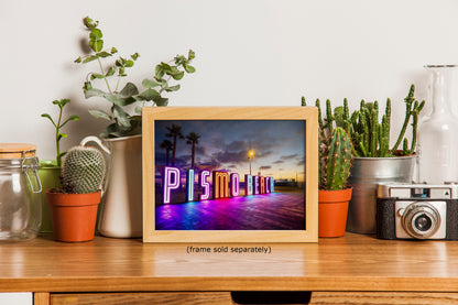 Pismo Beach Iconic Neon Sign House Decor, California Coastal Art Print with Vibrant Neon Lights for Retro Wall Art, Beach Lover Gift