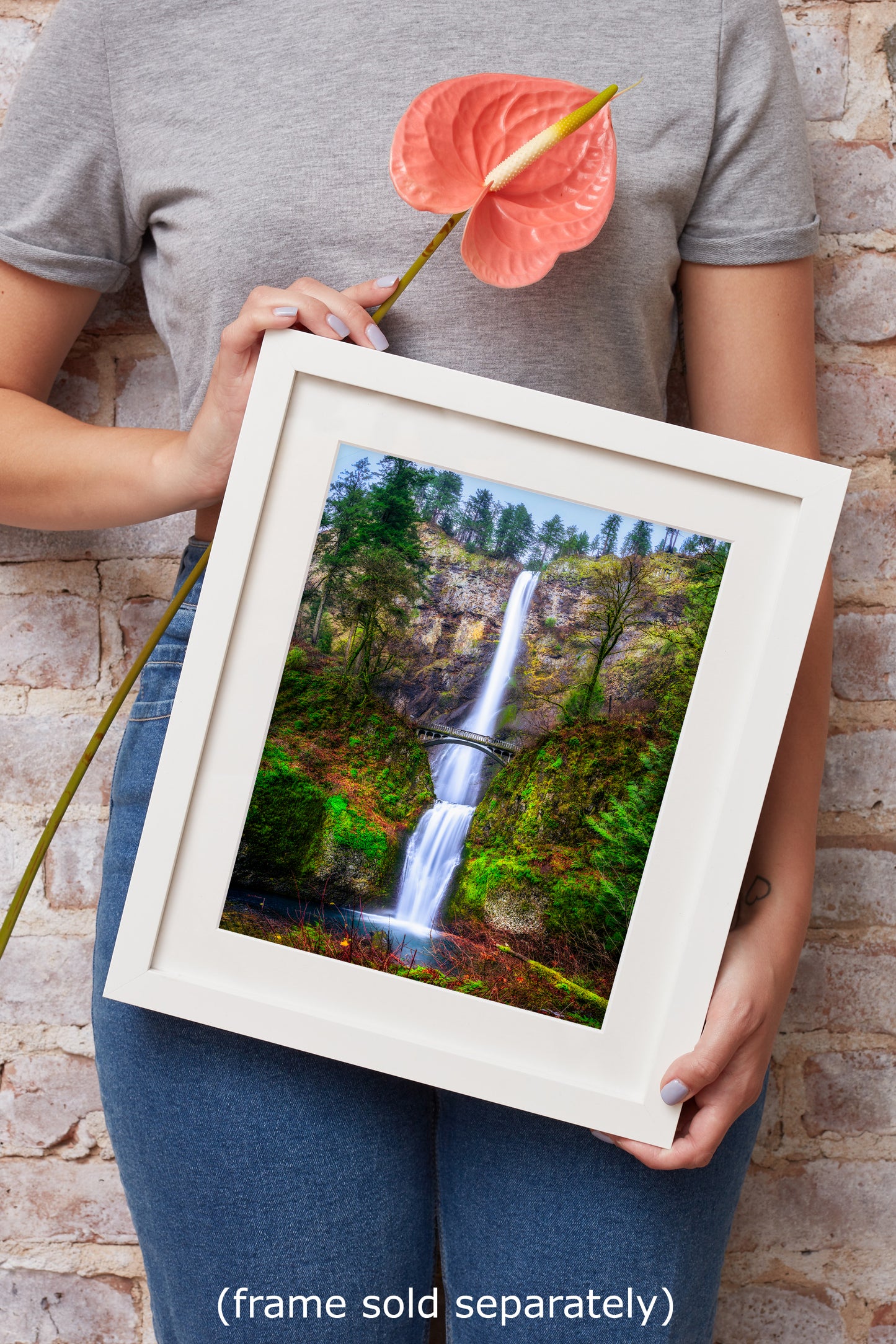 Multnomah Waterfall Picture Nature Photo Wall Art, Pacific Northwest Oregon Relaxation Artwork