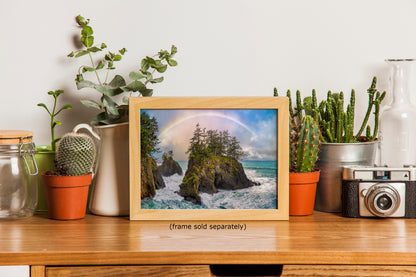 Oregon Coast Ocean Picture, Pacific Northwest Rainbow Nature Photo Relaxation Artwork for Meditation, Apartment, Office & House Decor