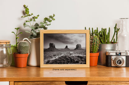 Monument Valley Arizona Desert Picture, Black and White Nature Photo, Bohemian Style Relaxation Artwork for Meditation, Apartment, Office & House Decor