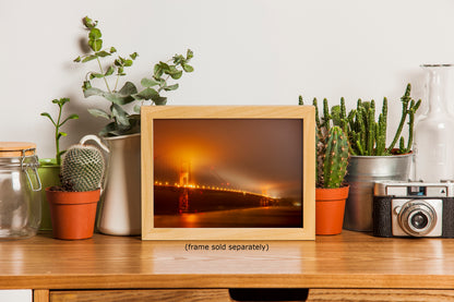 San Francisco Golden Gate Bridge Picture Foggy Night Wall Art | Fine Art Print for House Decor, Office, Dorm, Meditation, Relaxation Artwork