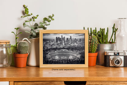 Dodgers Stadium Photo, Los Angeles Skyline Black and White Wall Art