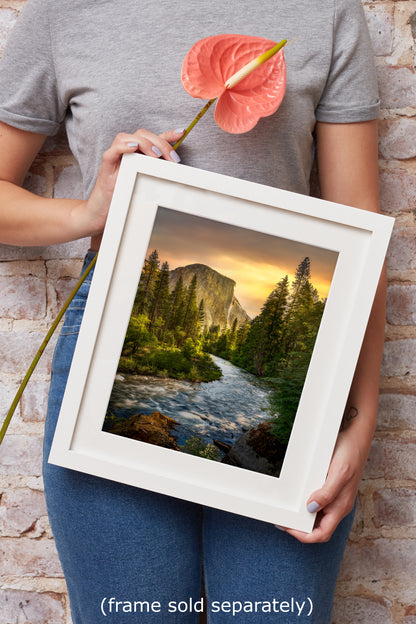 El Capitan Yosemite National Park Nature Photo with Merced River, Granite Mountain Picture Relaxation Artwork for Meditation, Dorm, Office, or House Decor