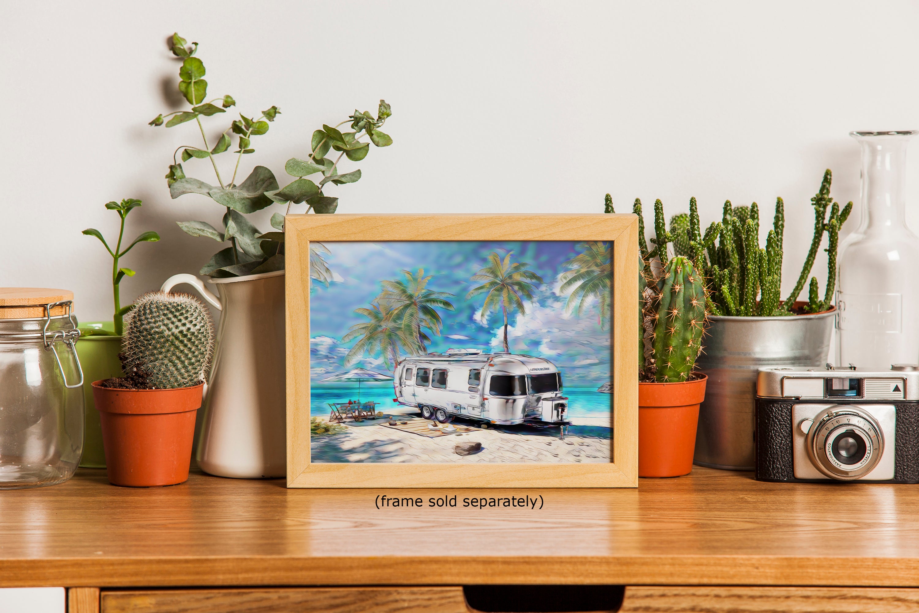 Airstream Travel Trailer Art at a Tropical Ocean Paradise Campsite