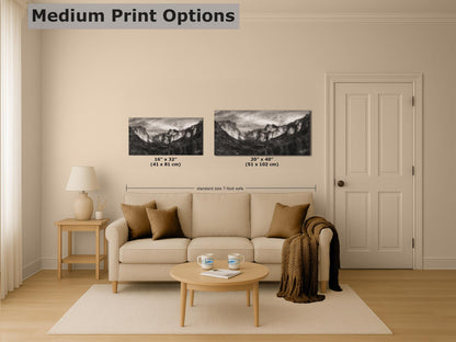Tunnel View Yosemite National Park Mountain Picture Black and White Nature Photo Relaxation Artwork for Mediation, Office, & House Decor