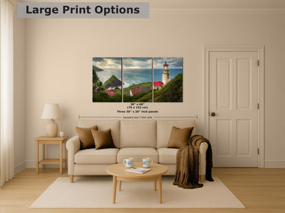 Haceta Head Lighthouse Picture, Oregon Coast Ocean Picture, Pacific Northwest Beach Photo Framed Coastal Decor for Ocean Lovers