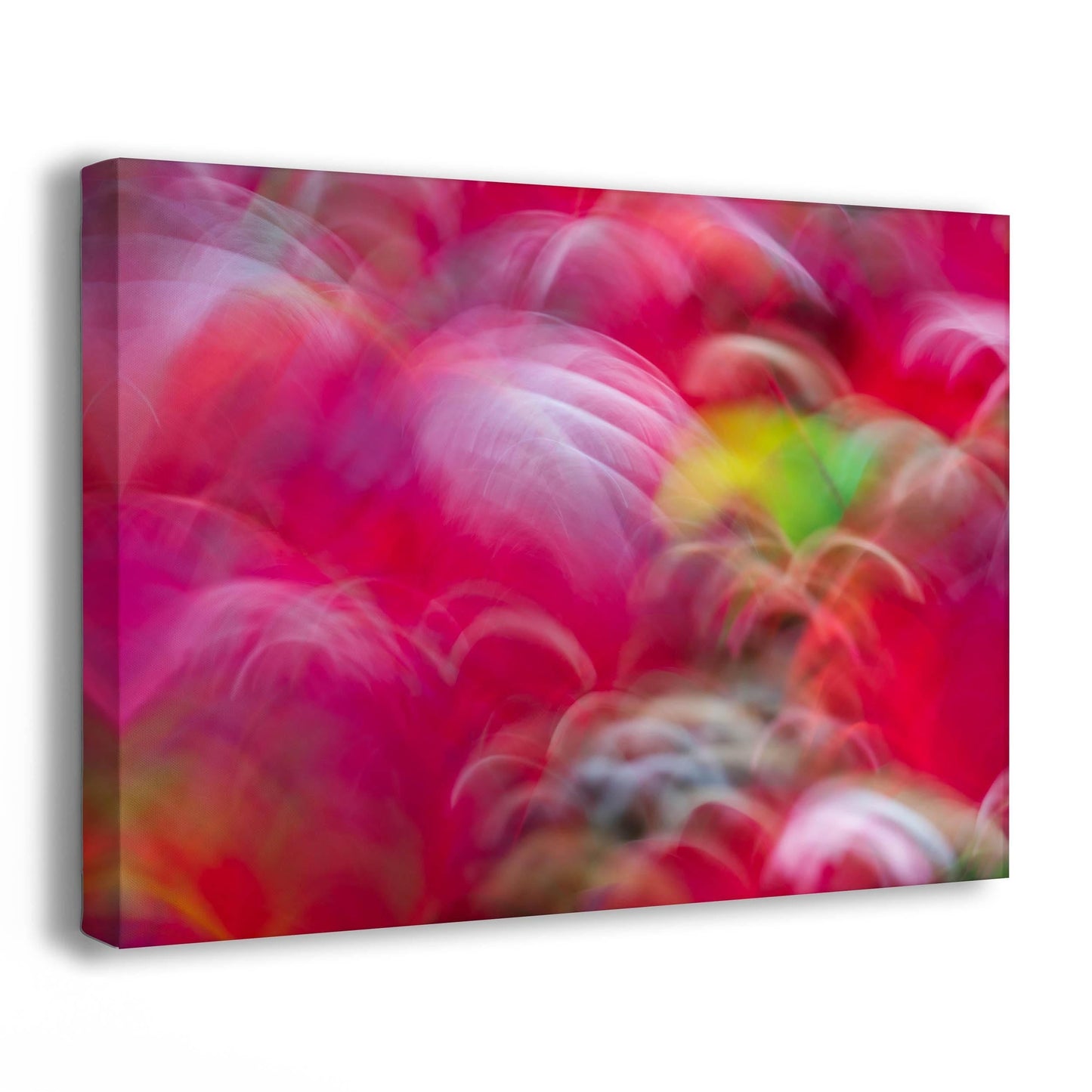 Fall Leaves Abstract Art, Dynamic Red & Pink Minimalist Wall Décor, Modern Impressionist Art, Motion Blur Photograph