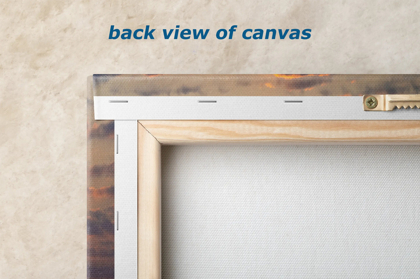 the back view of a picture frame with a metal handle