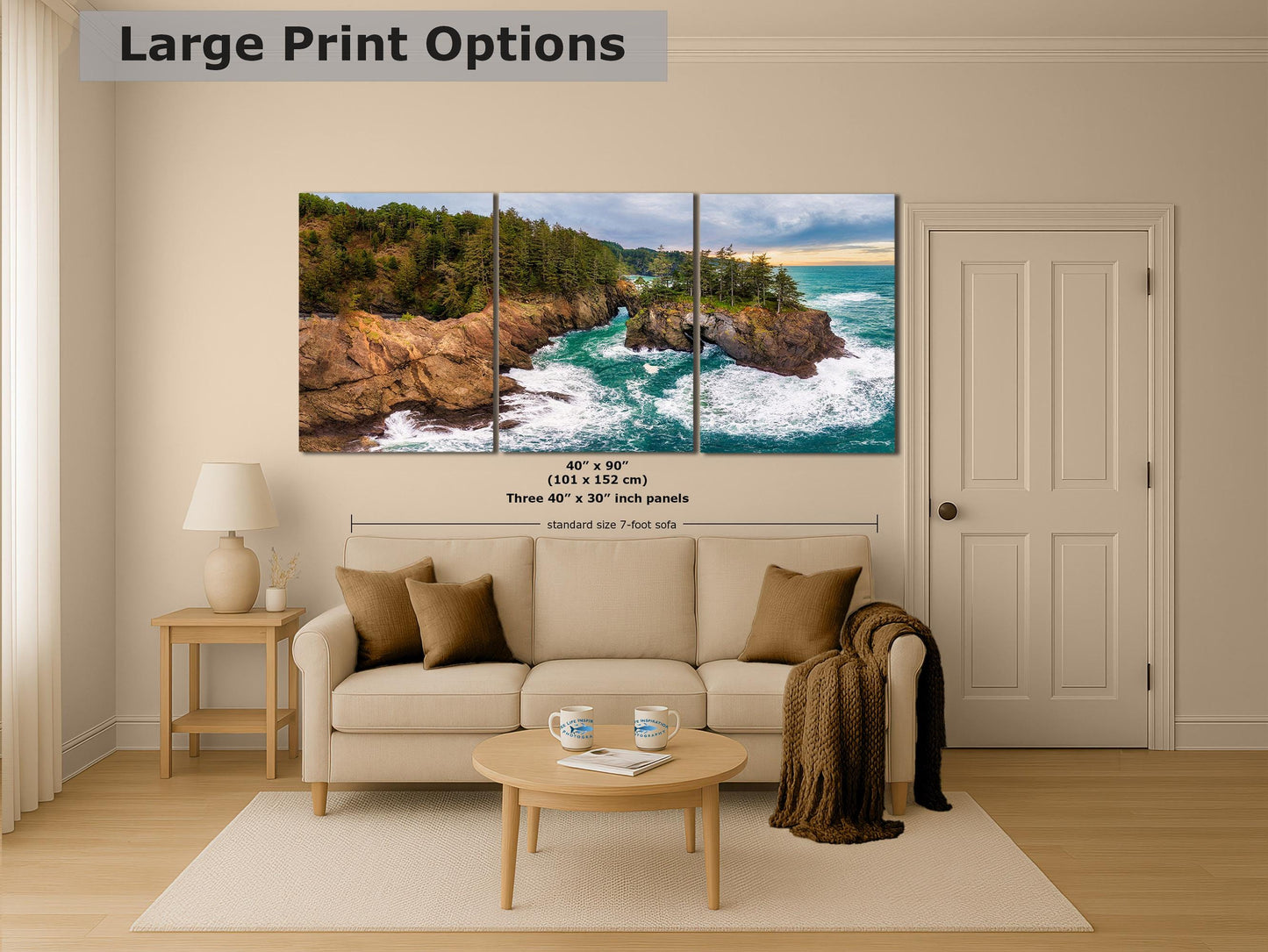 Oregon Coast Ocean Picture - Breathtaking Pacific Northwest Nature Photo for Relaxation, Meditation and Stylish Décor in Apartment Office  Home