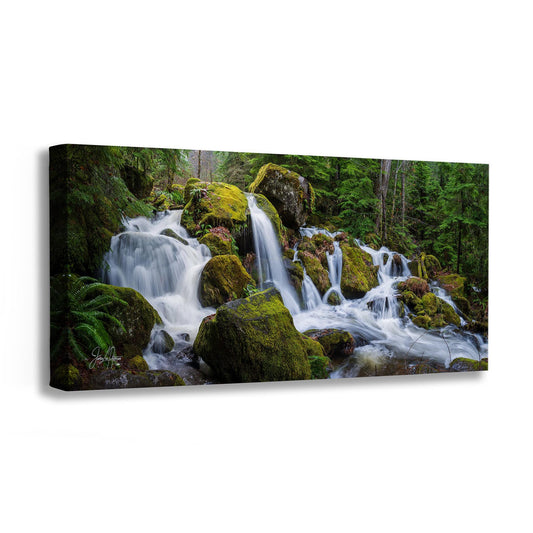 Oregon Waterfall Picture, Pacific Northwest Nature Photo Relaxation Artwork in Bohemian Style for Meditation, Office, Apartment, House Decor