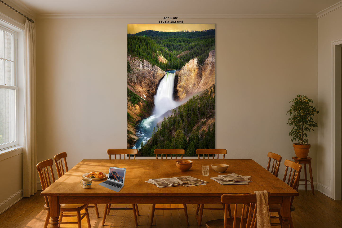 Yellowstone Falls National Park Waterfall Picture Nature Photo Relaxation Artwork Bohemian Style Wyoming Landscape, Meditation & House Decor