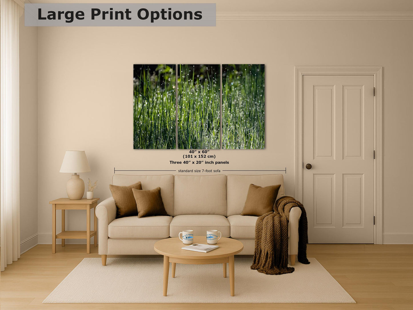 Green Grass Impressionist Art, Nature Photo Relaxation Artwork, Forest Picture Wall Decor for Bohemian Style, Office, Meditation & Dorm Room