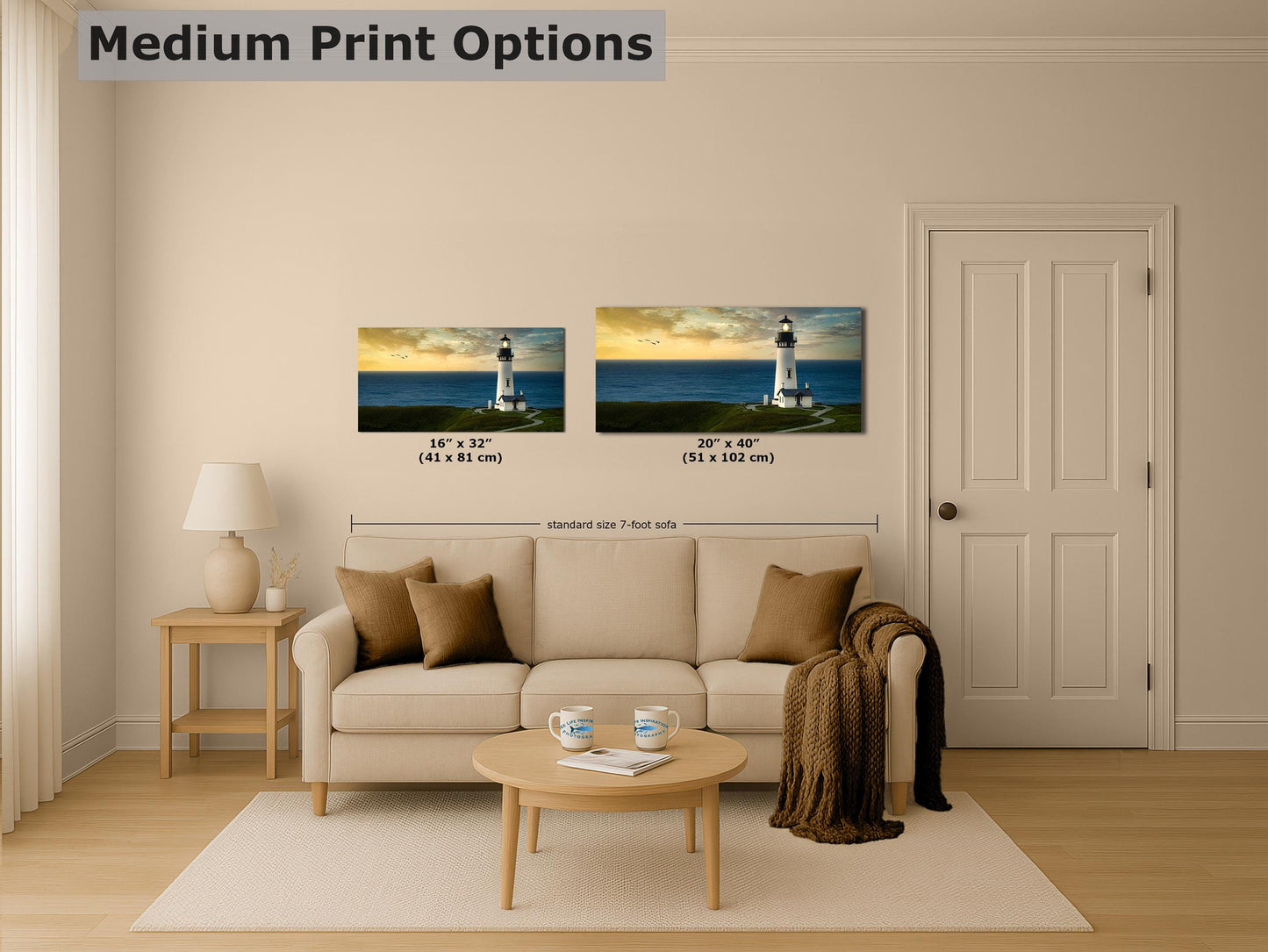 Yaquina Head Lighthouse Picture, Oregon Coast Ocean Picture, Pacific Northwest Beach Photo Wall Art for Office and Relaxation