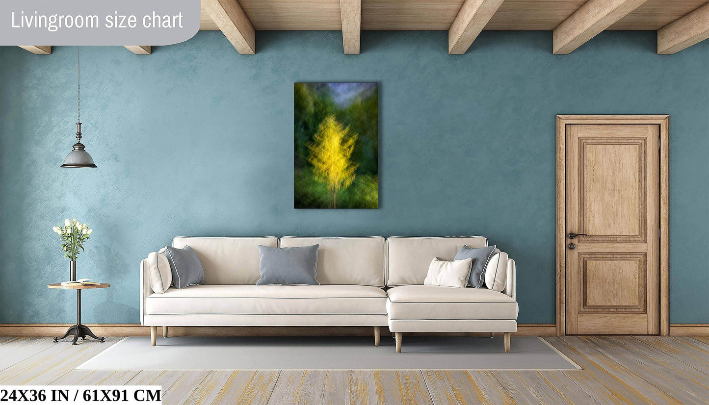 Yellow Gold & Green Tree Wall Art, Abstract Tree Print, Minimalist Décor Impressionist Earthy Greens Housewarming Gift in Paper/Canvas/Metal