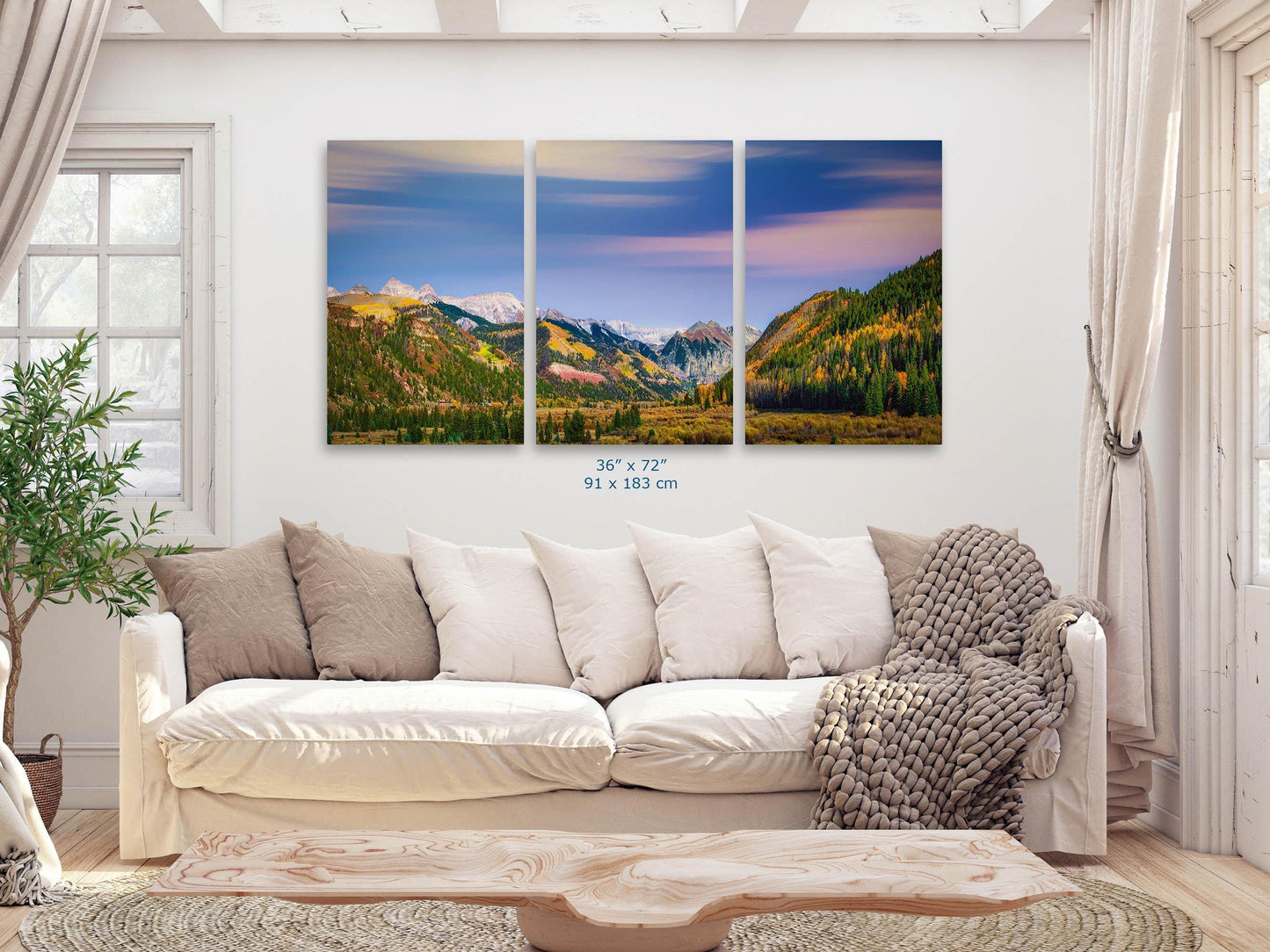 Telluride Colorado's San Juan Mountains, Rocky Mountain Fall Autumn Colors Print, Extra Large Canvas 3 Piece Wall Art in Paper/Canvas/Metal